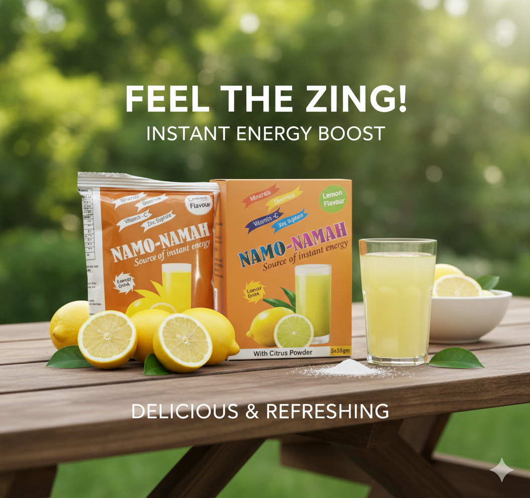 Namo Namah Instant Energy Drink | Vitamin C & Electrolytes Powered | Tangy Lemon Flavor | Quick Energy & Hydration Boost | By Amparo Health Care