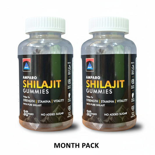 Amparo Shilajit Gummies 250 mg – 1 Month Pack | Natural Energy & Stamina Booster | Sugar-Free Chewable Supplement for Men & Women