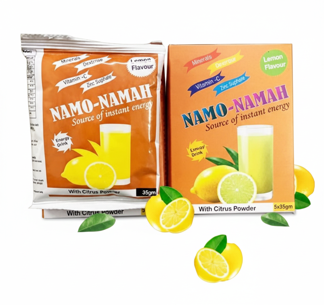 Namo Namah Instant Energy Drink | Vitamin C & Electrolytes Powered | Tangy Lemon Flavor | Quick Energy & Hydration Boost | By Amparo Health Care